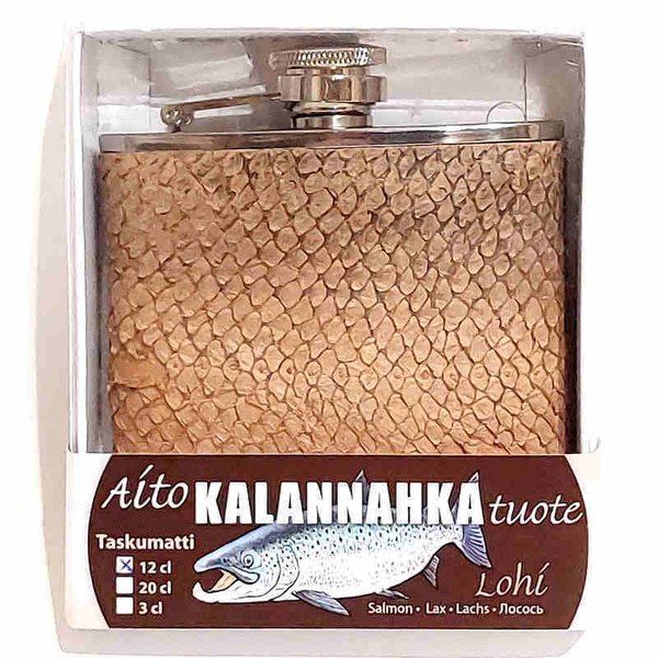 Hip flask 12 cl, salmon leather, brown