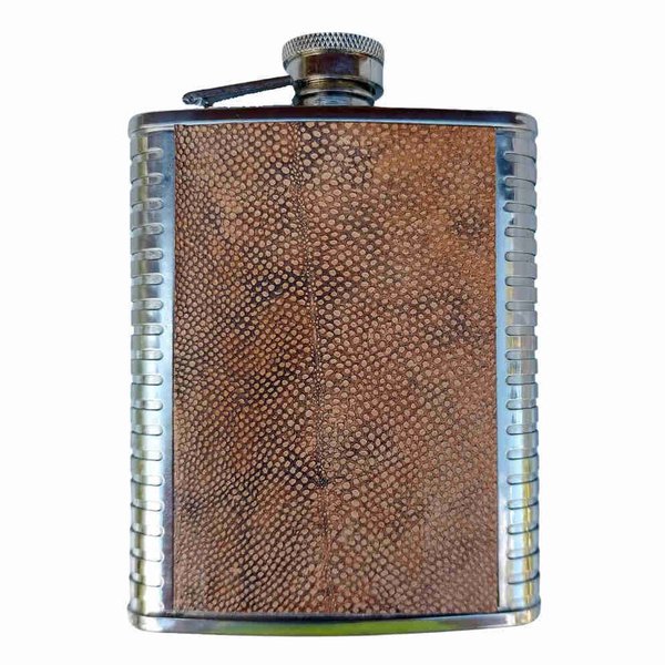 Hip flask 18 cl, burbot leather, brown in a gift box