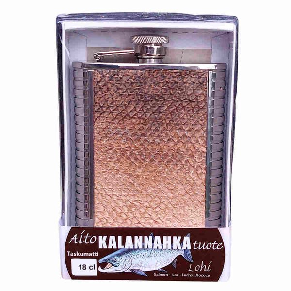 Hip flask 18 cl, Salmon leather, brown