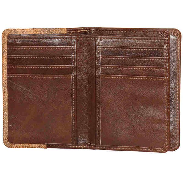 Leather wallet without coinpocket, decorated with burbot skin leather