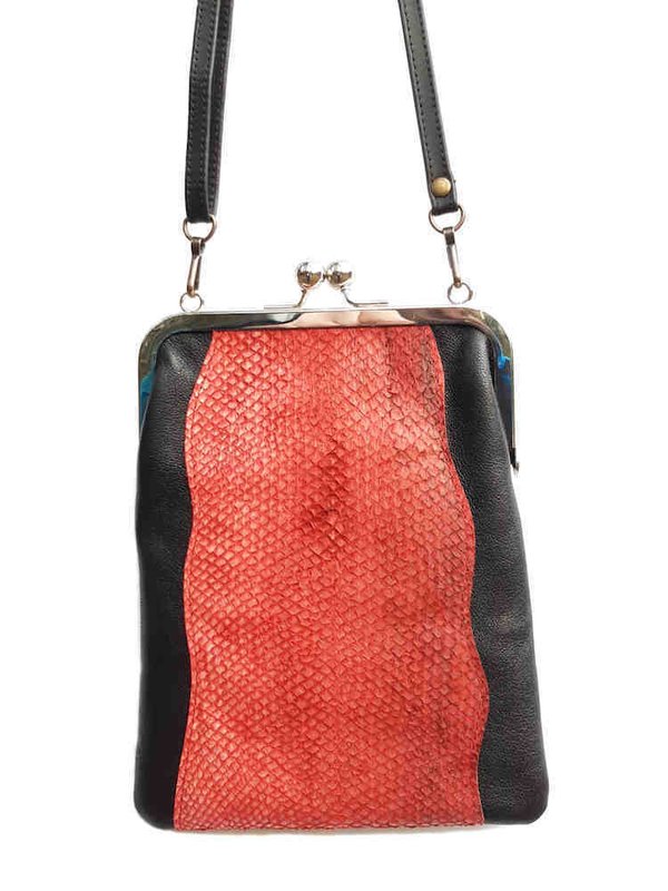 Framed shoulder bag, Salmon leather