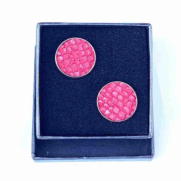 Button earrings, Salmon leather